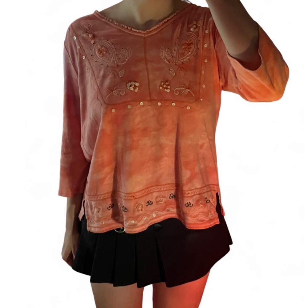Vintage Faded Glory Women's Coral Embellished Blouse